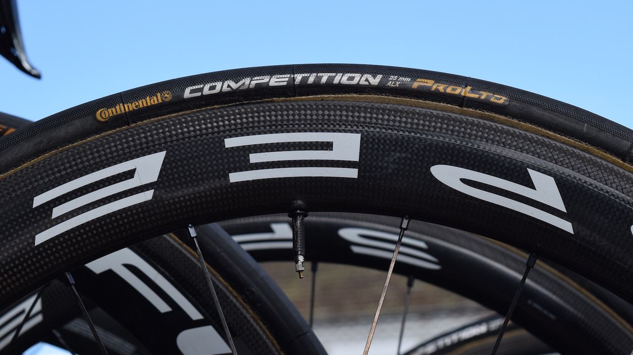 As with the vast majority of the peloton, Bahrain-Merida run 25mm Continental Competition tubular tyres