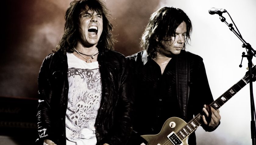 Europe's Joey Tempest (left) and John Norum perform onstage at the Bloodstock Open Air festival at Catton Hall in Derby, England on August 16, 2009