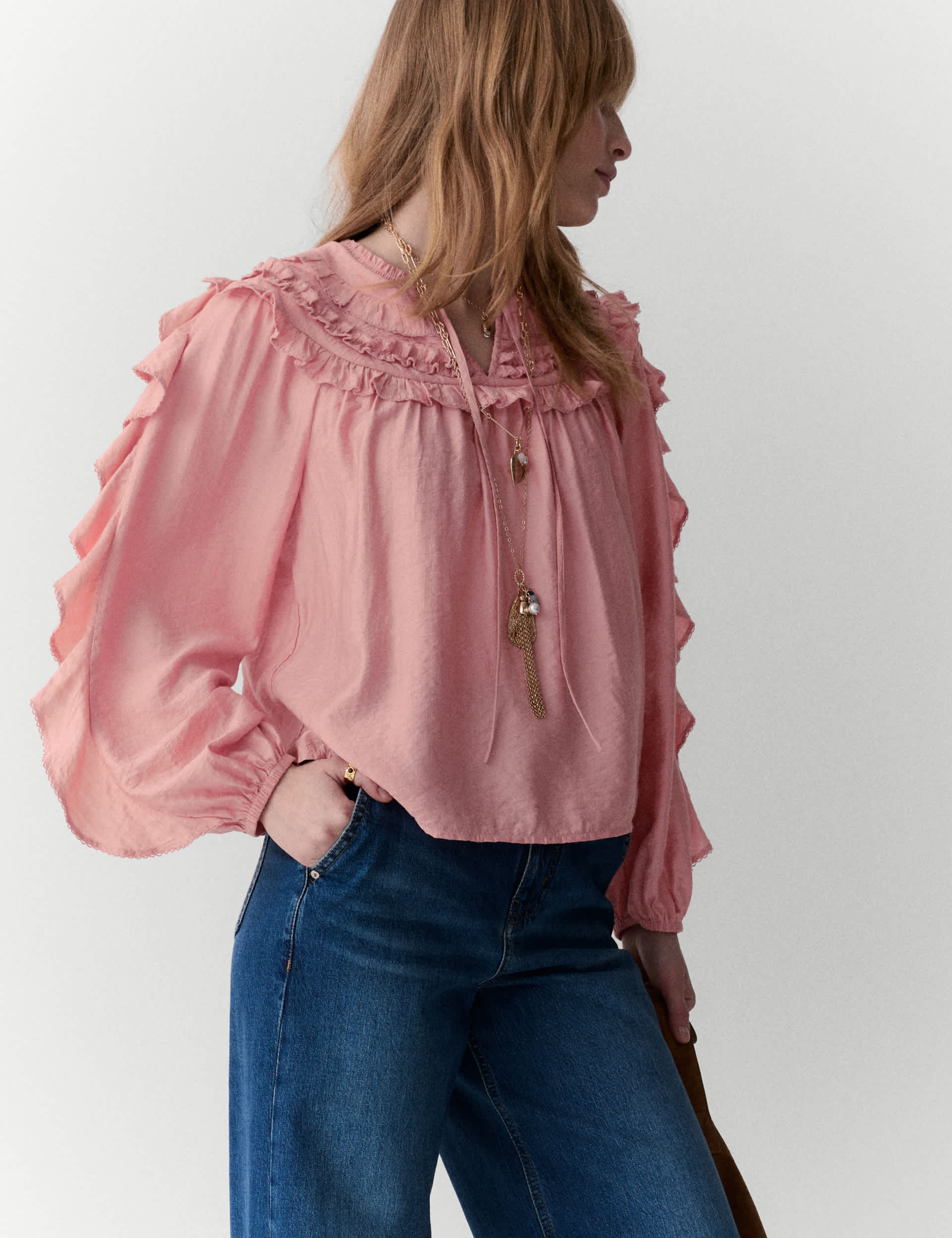 Ruffle Detail Tie Front Blouse