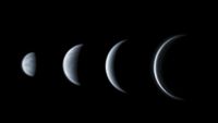 Venus This set of images taken in 2004 show the phases and relative size of Venus as seen from Earth as it moves around the Sun.
