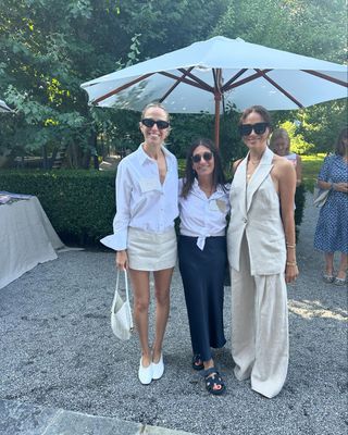 meghan markle in the hamptons wearing a linen suit including st agni pants jennifer lopez now owns