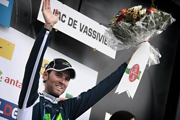 Alejandro Valverde (Movistar) on the podium after winning stage 3 at Paris-Nice.
