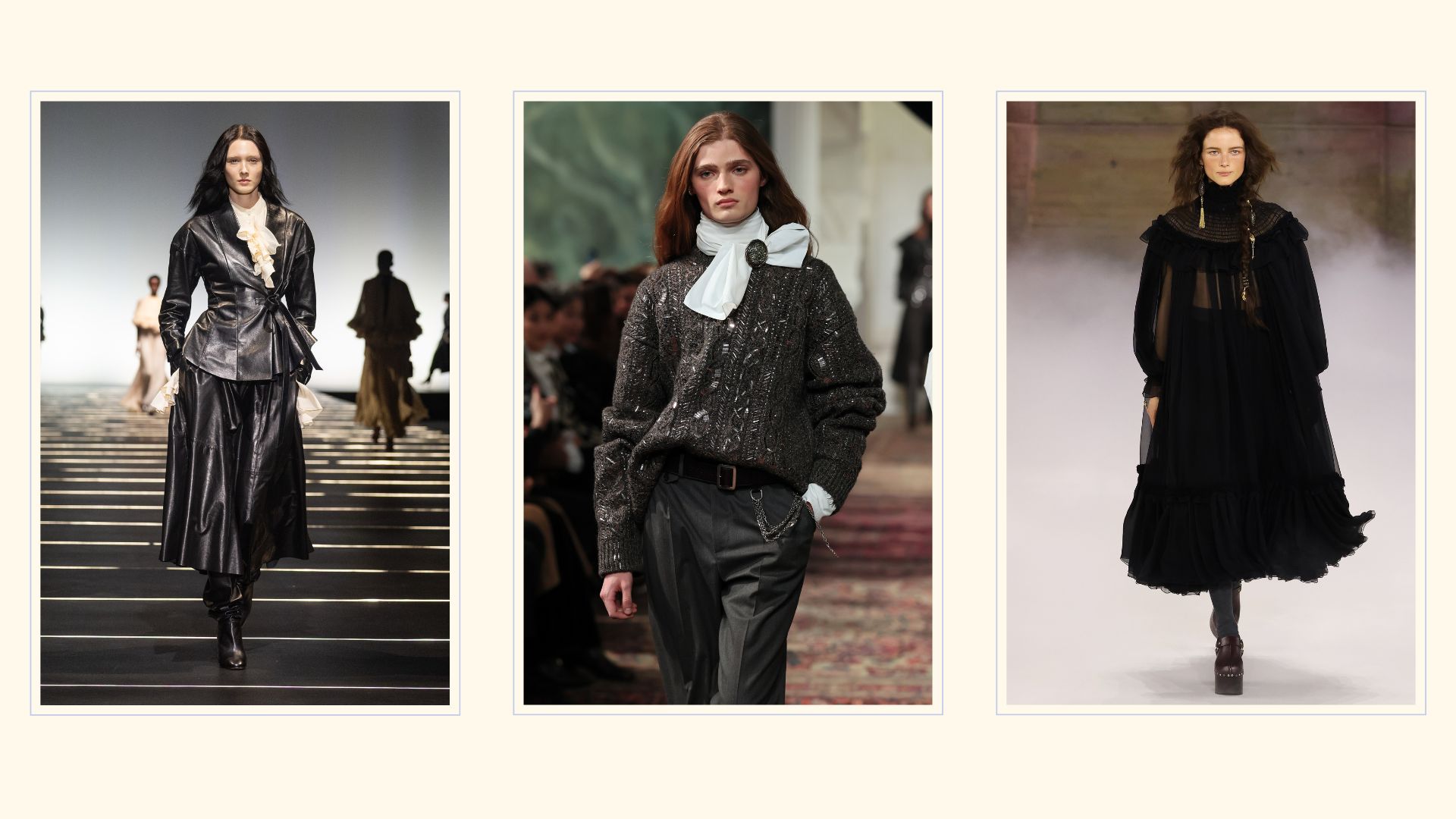 Models on the runway for autumn winter 2026 wearing gothic romance style outfits