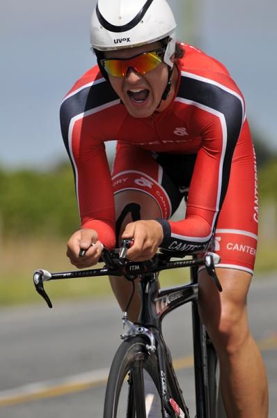 Chad Adair of Canterbury gives his all in the U23 Time Trial Champs