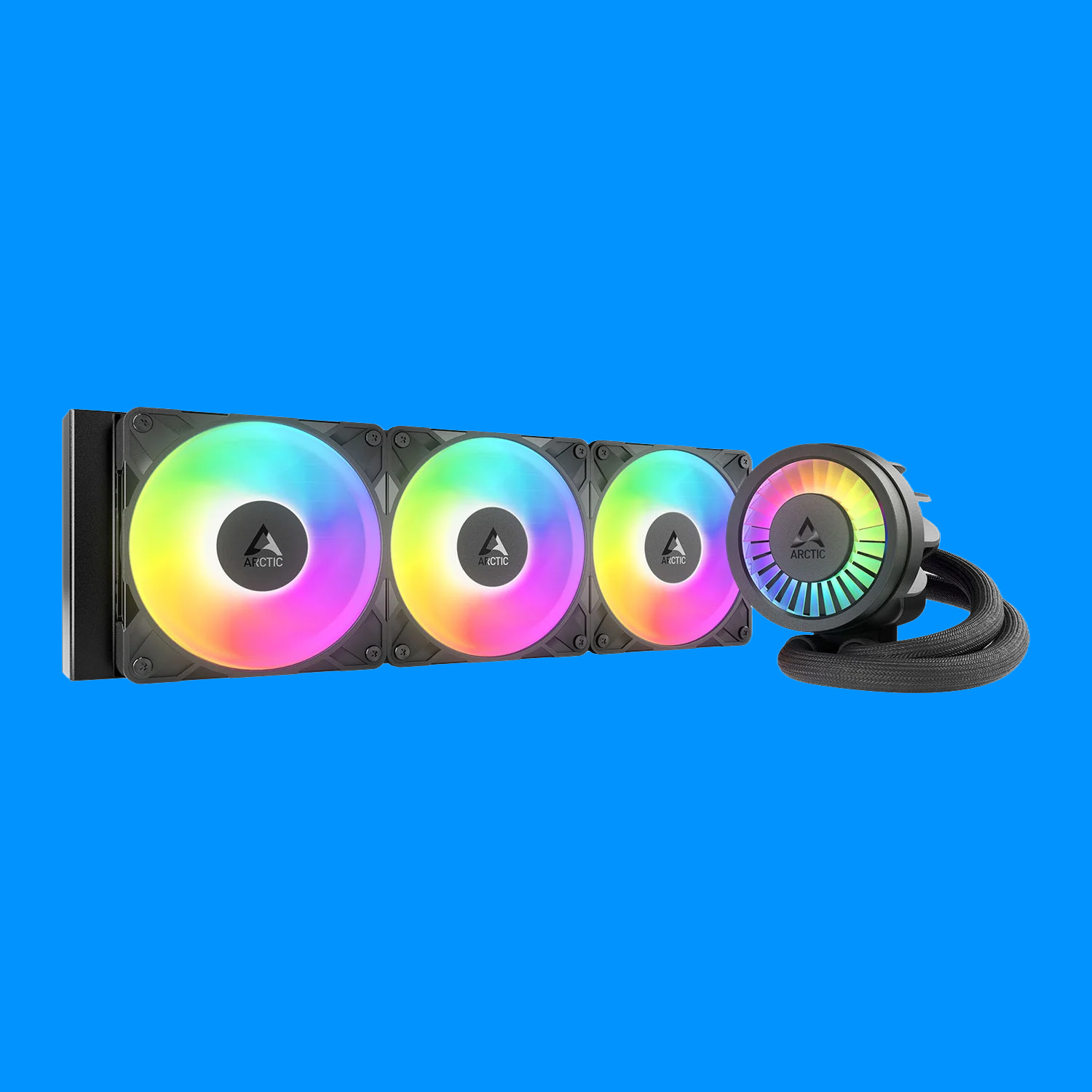 Arctic liquid cooler on a blue background