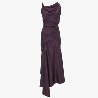 Victoria Beckham Asymmetric Draped Midi Dress In Fig