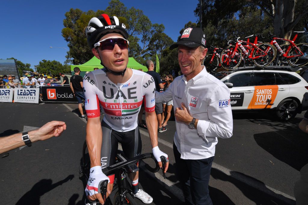 ADELAIDE, AUSTRALIA - JANUARY 13: Start / Jasper Philipsen of Belgium and UAE Team Emirates / Neil Stephens of Australia sport-director UAE Team Emirates / during the 2019 Tour Down Under Classic a 1 hour + 1 lap of 1,7km race from Adelaide to Adelaide / TDU / on January 13, 2019 in Adelaide, Australia. (Photo by Tim de Waele/Getty Images)