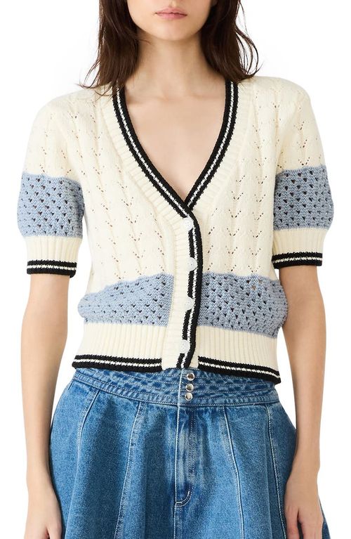 Fiona Tipped Cotton Blend Pointelle Cardigan