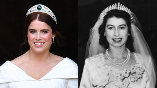 Princess Eugenie and the Queen on their wedding days