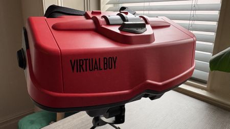 A red VR headset
