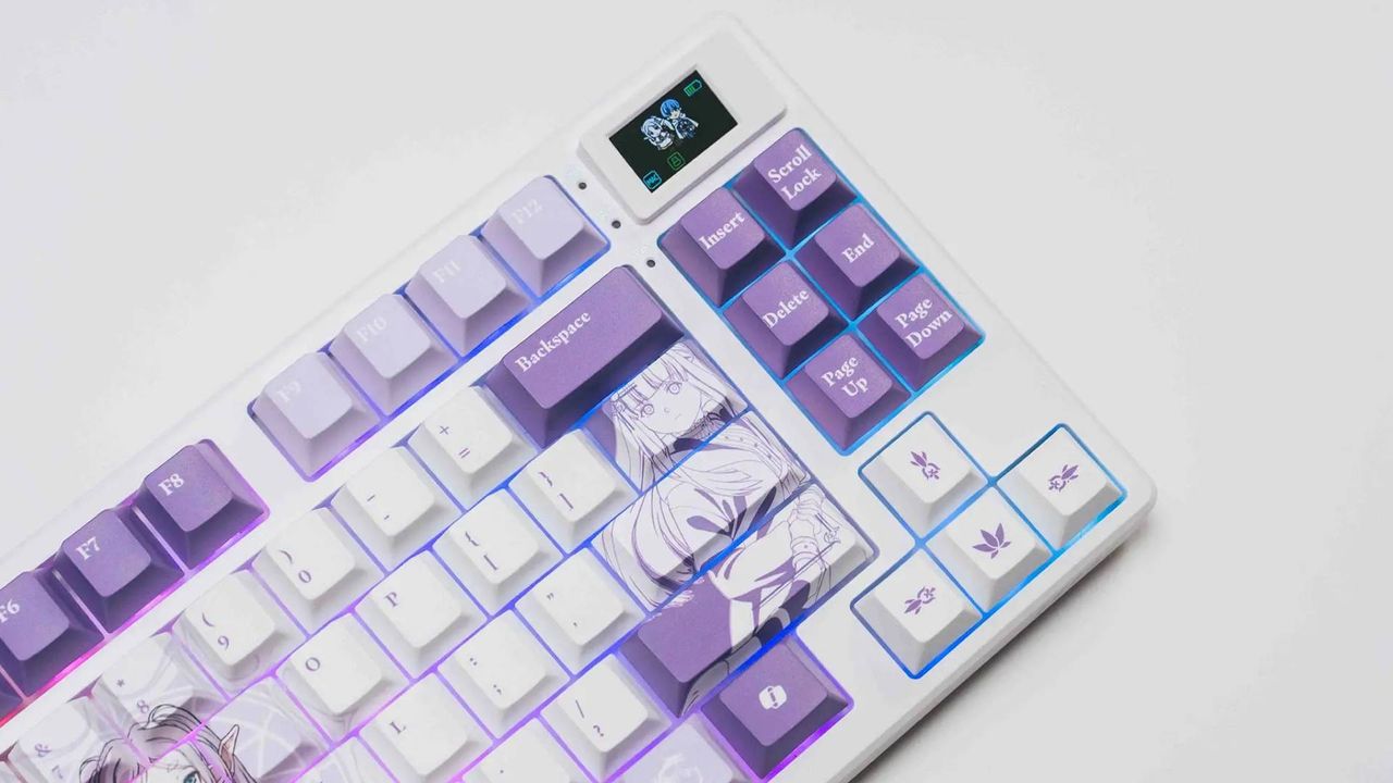 Close up of the MSI FORGE TKL Frieren edition gaming keyboard.