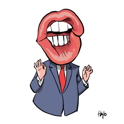 Political Cartoon U.S. Trump Big Mouth