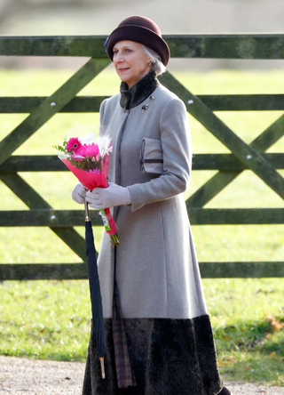 Birgitte, Duchess of Gloucester attends the New Year's Eve Mattins service at the Church of St Mary Magdalene on the Sandringham estate on December 31, 2023 in Sandringham, England