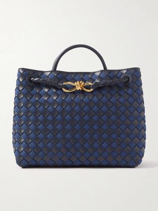 Andiamo Medium Embellished Intrecciato Leather and Denim Tote