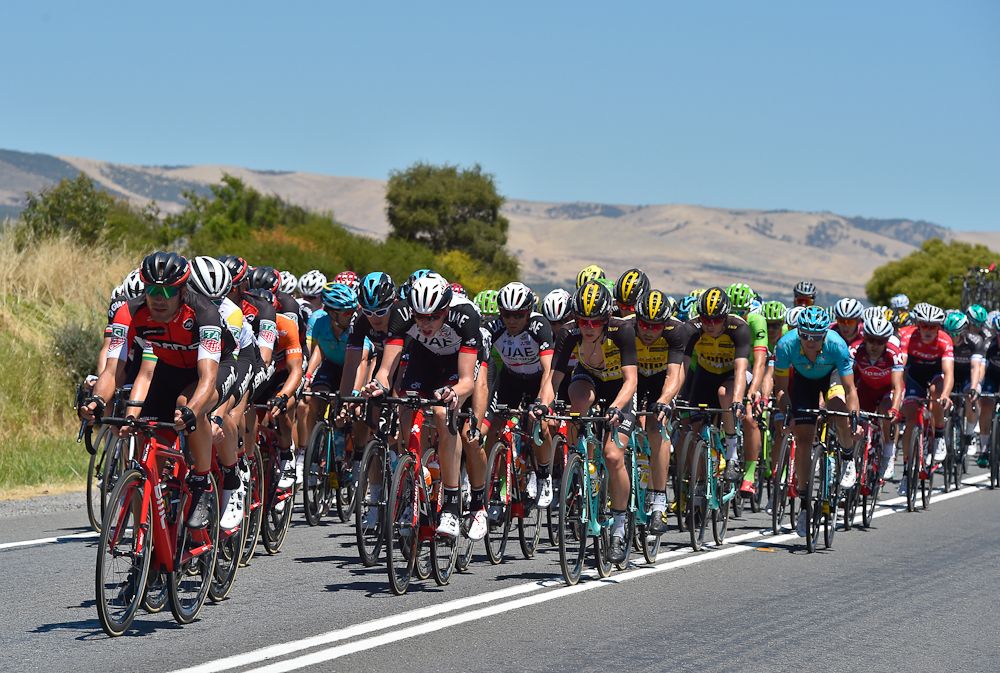 The peloton in action during stage 5 at the Tour Down Under