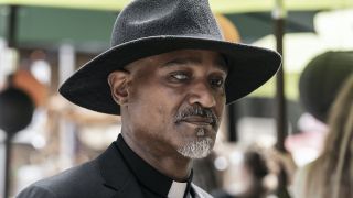 Father Gabriel in hat in The Commonwealth on The Walking Dead