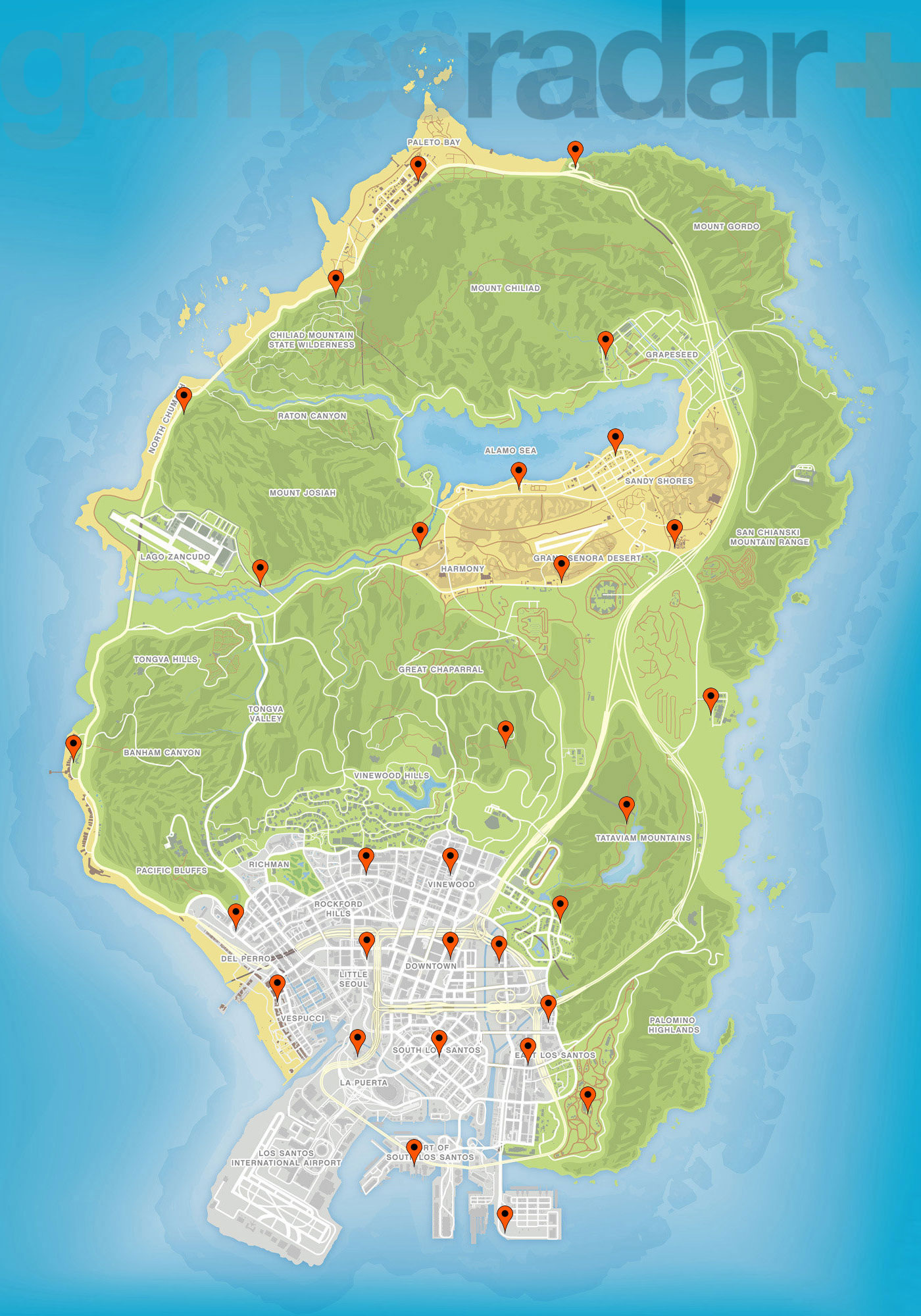 Mapa GTA Online Gun Van pokazująca wszystkie możliwe lokalizacje