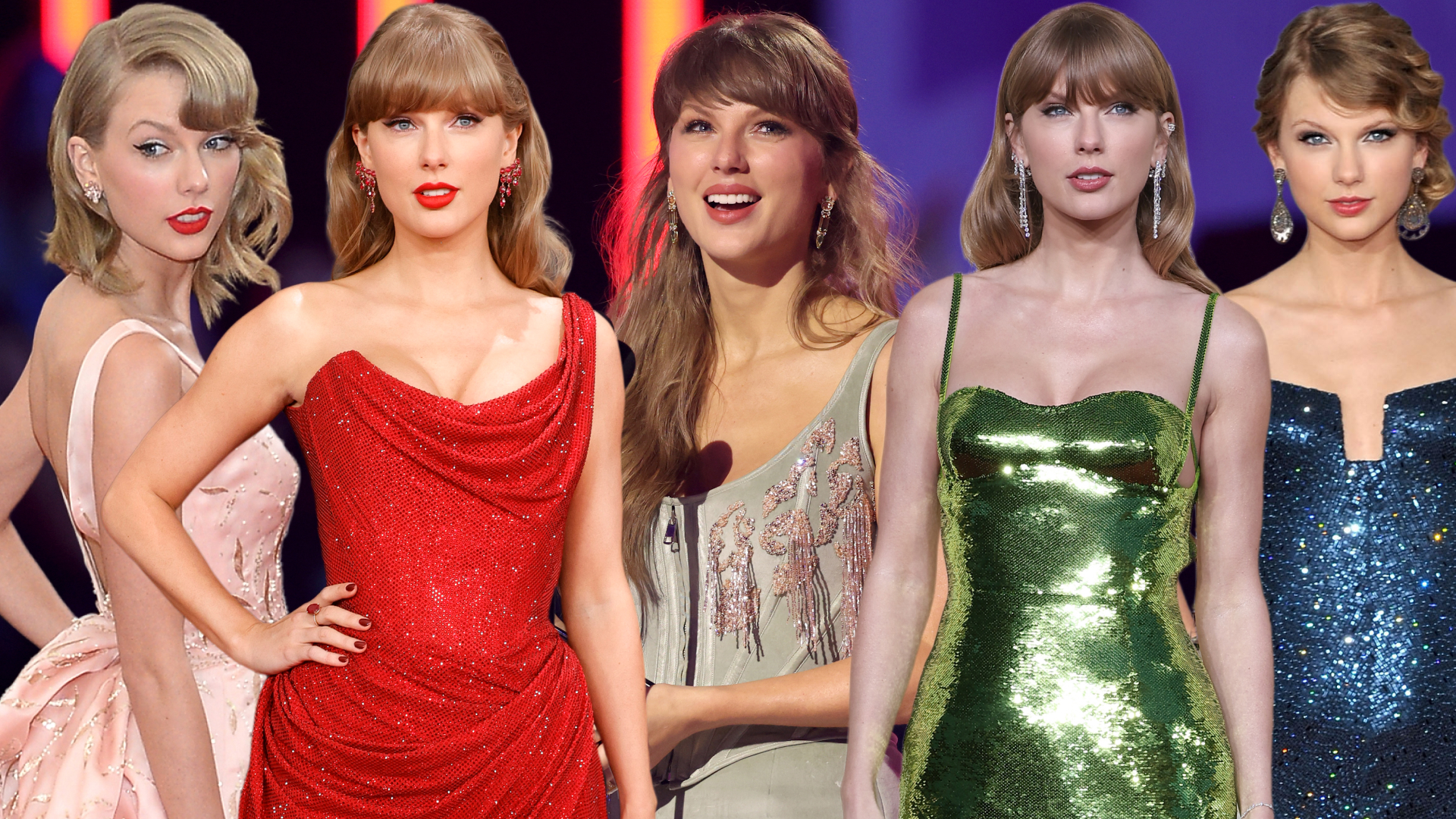 Taylor Swift on various red carpets wearing her best red carpet outfits