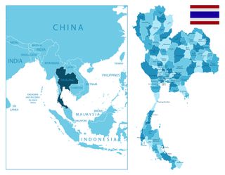 A map of Thailand and inset map with detail.