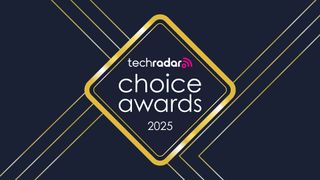 A gold-outlined diamond with the words 'TechRadar Choice Awards 2025' floats above a deep blue background with gold lines running through it