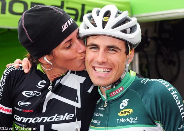Jesse Anthony (World Bicycle Relief) hits the jackpot as he gets a kiss from Nicole Duke