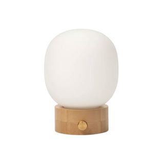 globe bulb table lamp with wood base
