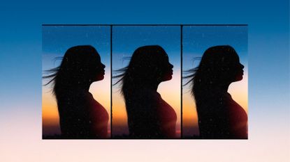 mercury retrograde 2022 feature image of a woman's silhouette in the sunset on a blue background