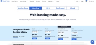 screenshot of Bluehost pricing page