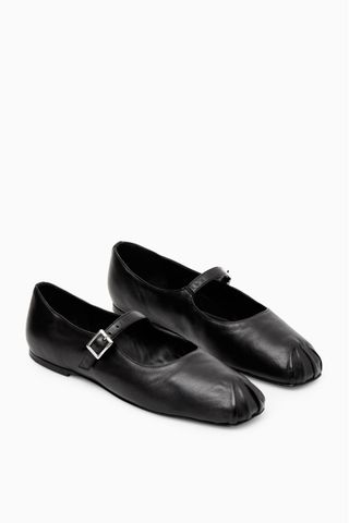 COS, Pleated Leather Mary Jane Ballet Flats