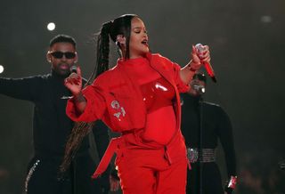 Rihanna performs during Apple Music Super Bowl LVII Halftime Show at State Farm Stadium on February 12, 2023 in Glendale, Arizona