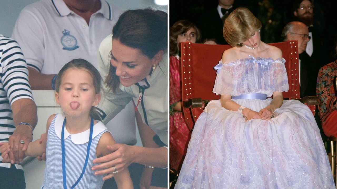 L-Princess Charlotte sticking out her tongue, R- Princess Diana falls asleep