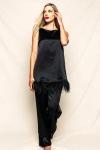 Petite Plume 100% Mulberry Black Silk Tunic Set with Feathers, $270 $229 at J.Crew