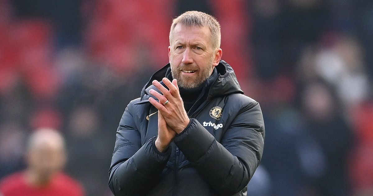 Chelsea manager Graham Potter applauds the fans after the draw during the Premier League match between Liverpool FC and Chelsea FC at Anfield on January 21, 2023 in Liverpool, England.