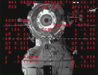 The view and telemetry from Russia’s Soyuz MS-08 spacecraft with cosmonaut Oleg Artemyev and astronauts Drew Feustel and Ricky Arnold aboard as the two vehicles approached a docking.