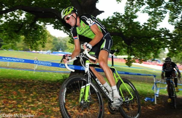 Ryan Trebon (Cannondale) marking Powers through the woods