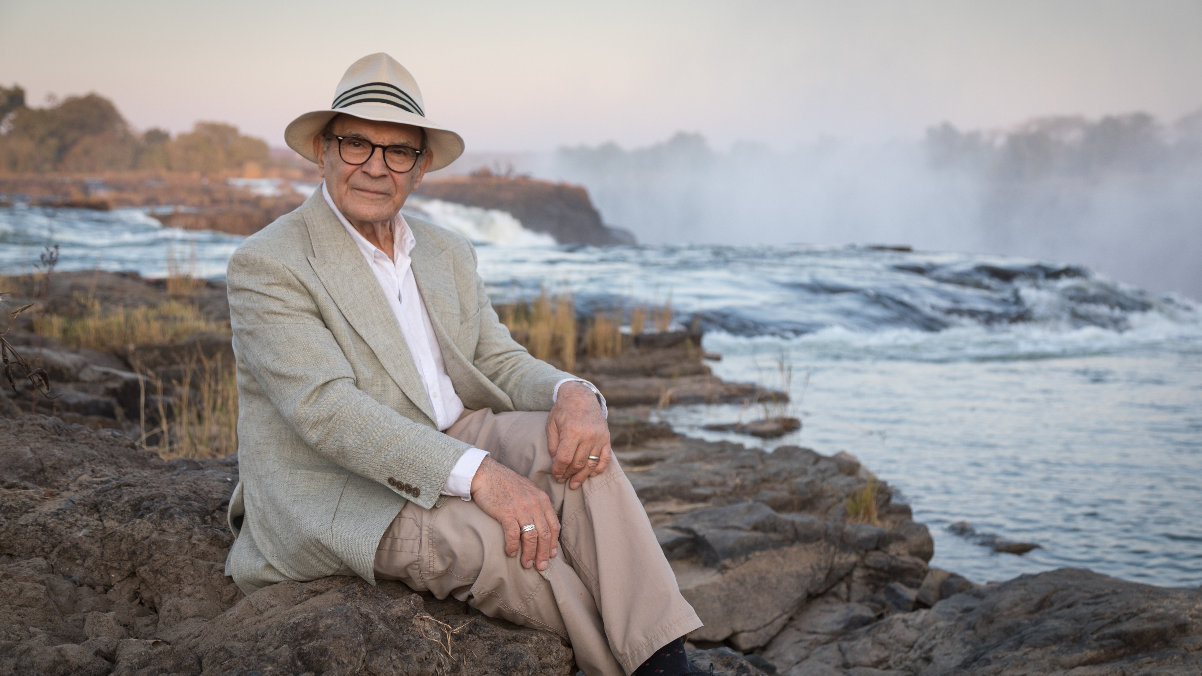 Sir David Suchet at the Victoria Falls in Travels with Agatha Christie and Sir David Suchet.