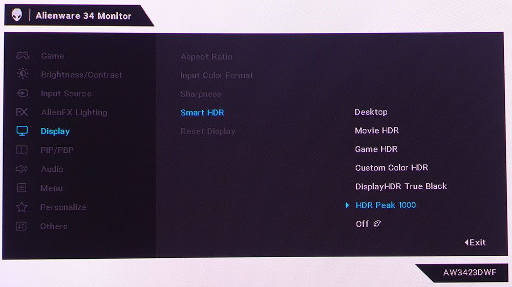 OSD - Alienware AW3423DWF