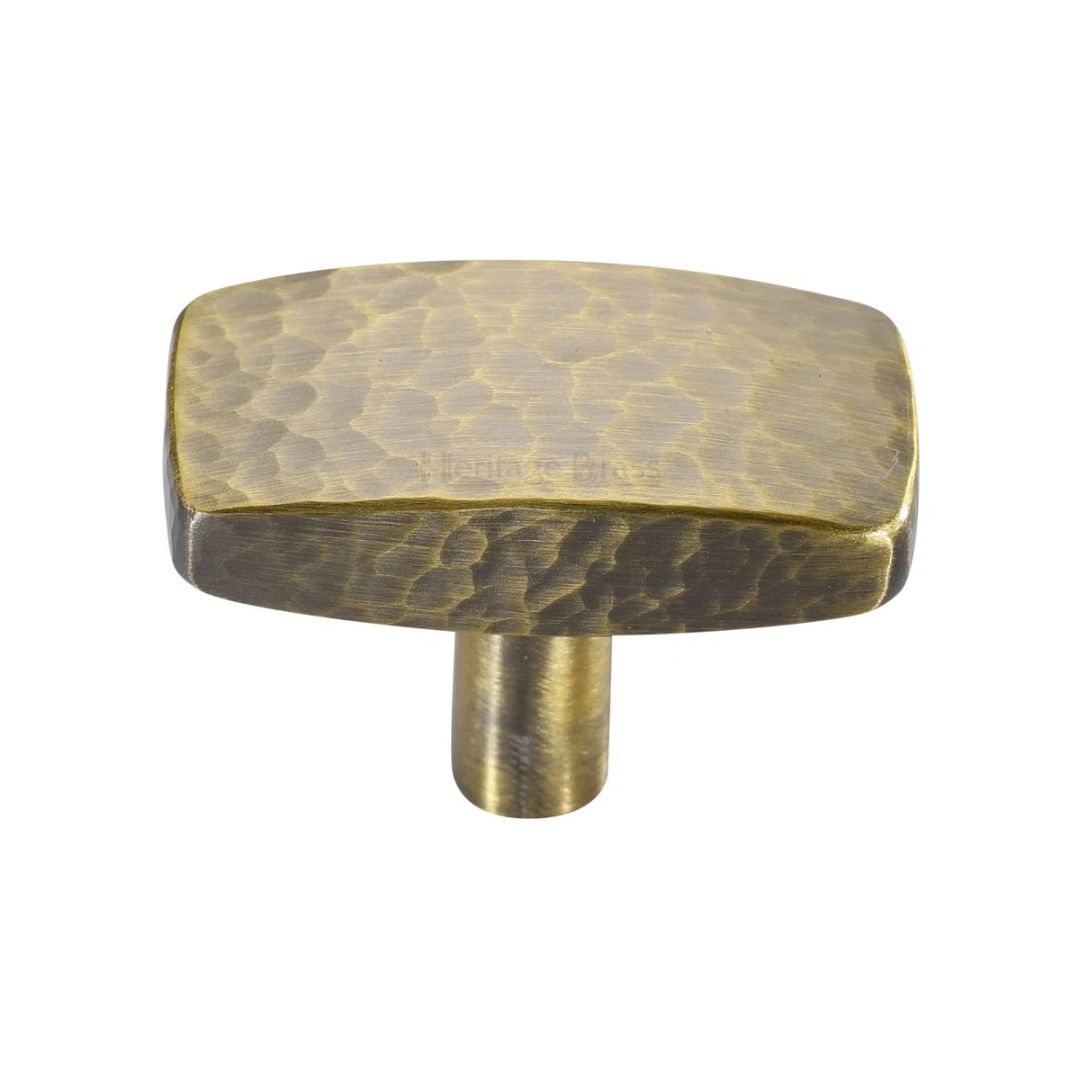 Heritage Brass Cabinet Knob Rectangular Hammered Design