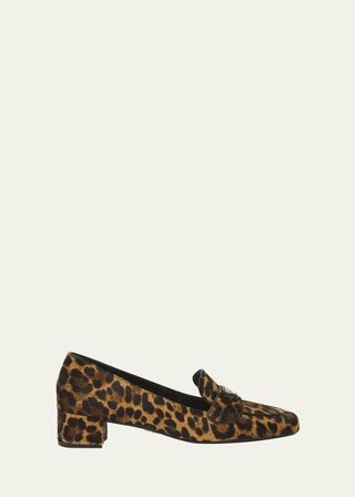 Leopard Heeled Loafer Pumps