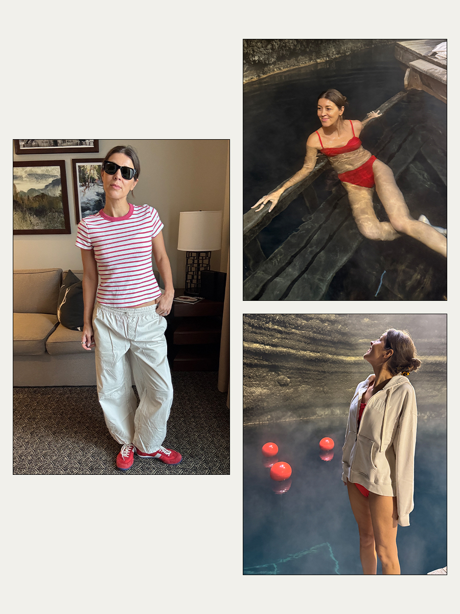 Woman in a red swimsuit at the hot springs