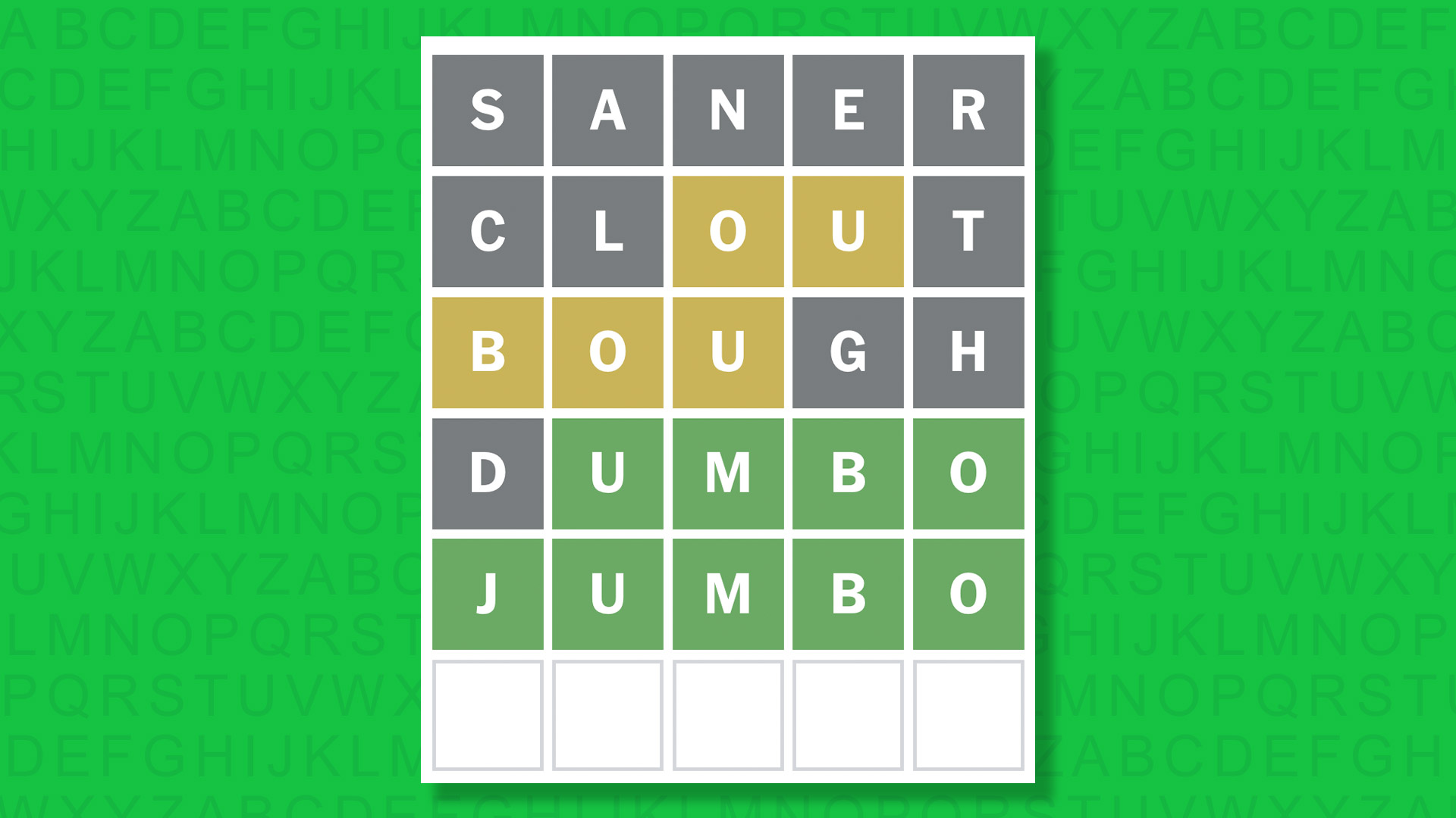 NYT Wordle answer for game 1686 on a green background