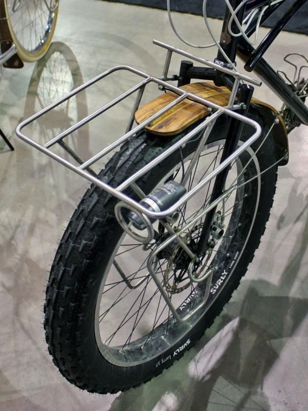 The extra wide stainless steel rack on this custom Banjo cargo bike looks set to haul a lot of gear.