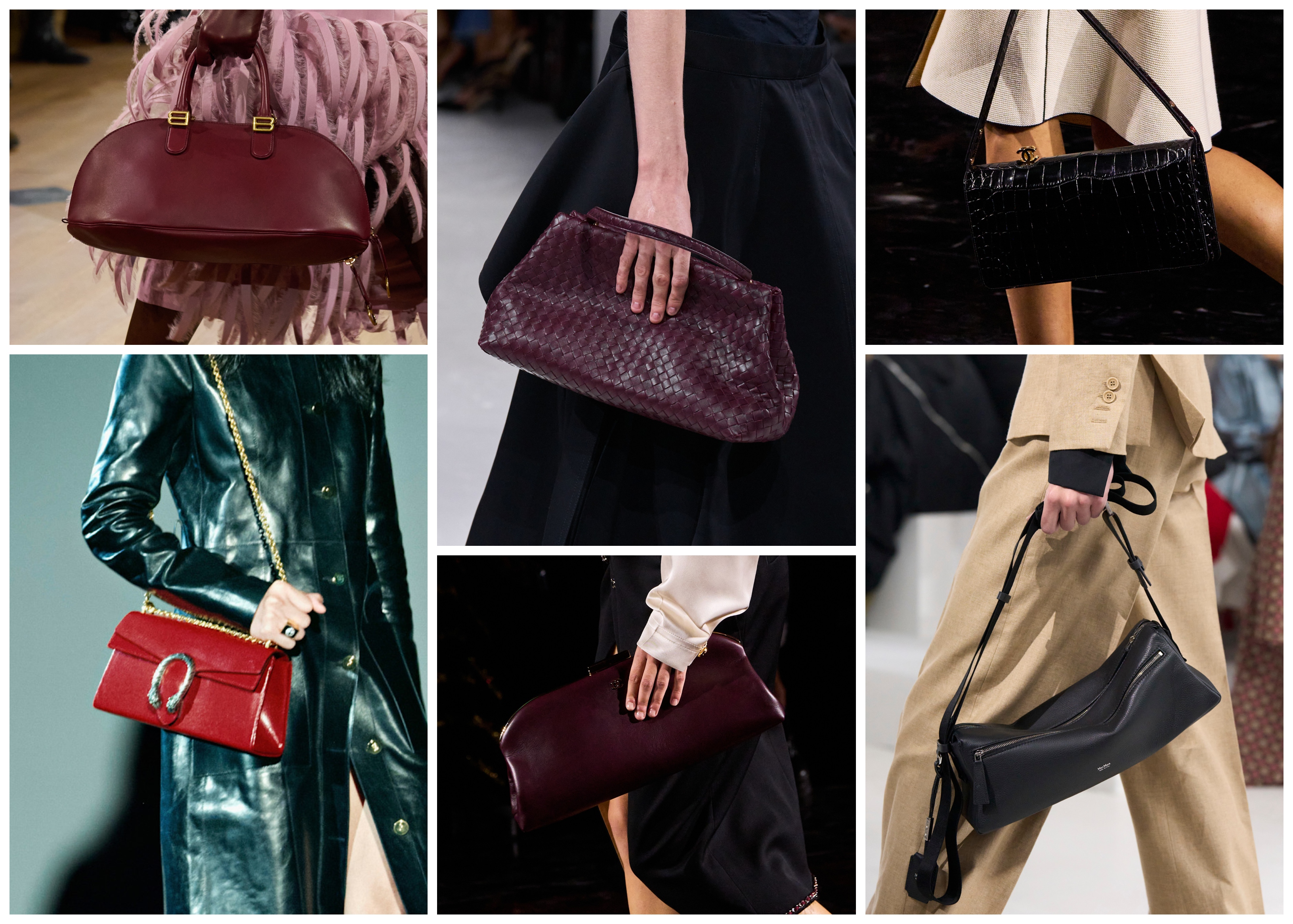 bag trends on the spring 2026 runways of balenciaga, bottega veneta, chanel, gucci and max mara