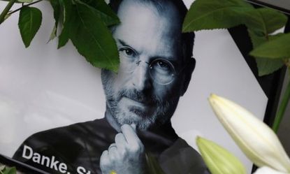 Makeshift memorials for Steve Jobs, like this one in Frankfurt, popped up all over the world after news of his death Wednesday.
