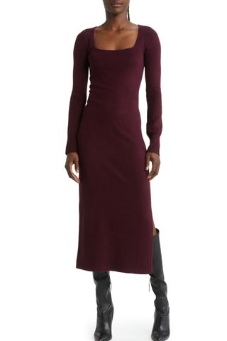 French Connection Babysoft Square Neck Long Sleeve Midi Dress