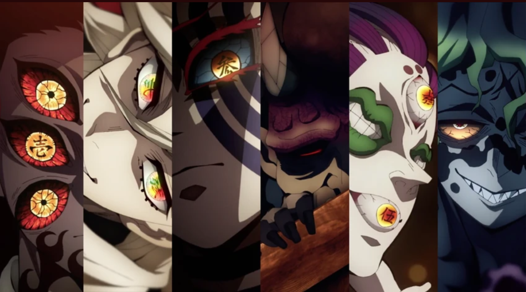a collage of six anime demon characters