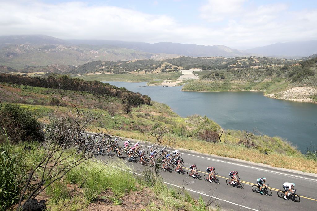 The riders have little time to enjoy the scenery on stage 2 of the 2018 Tour of California from Ventura to Gibraltar Road