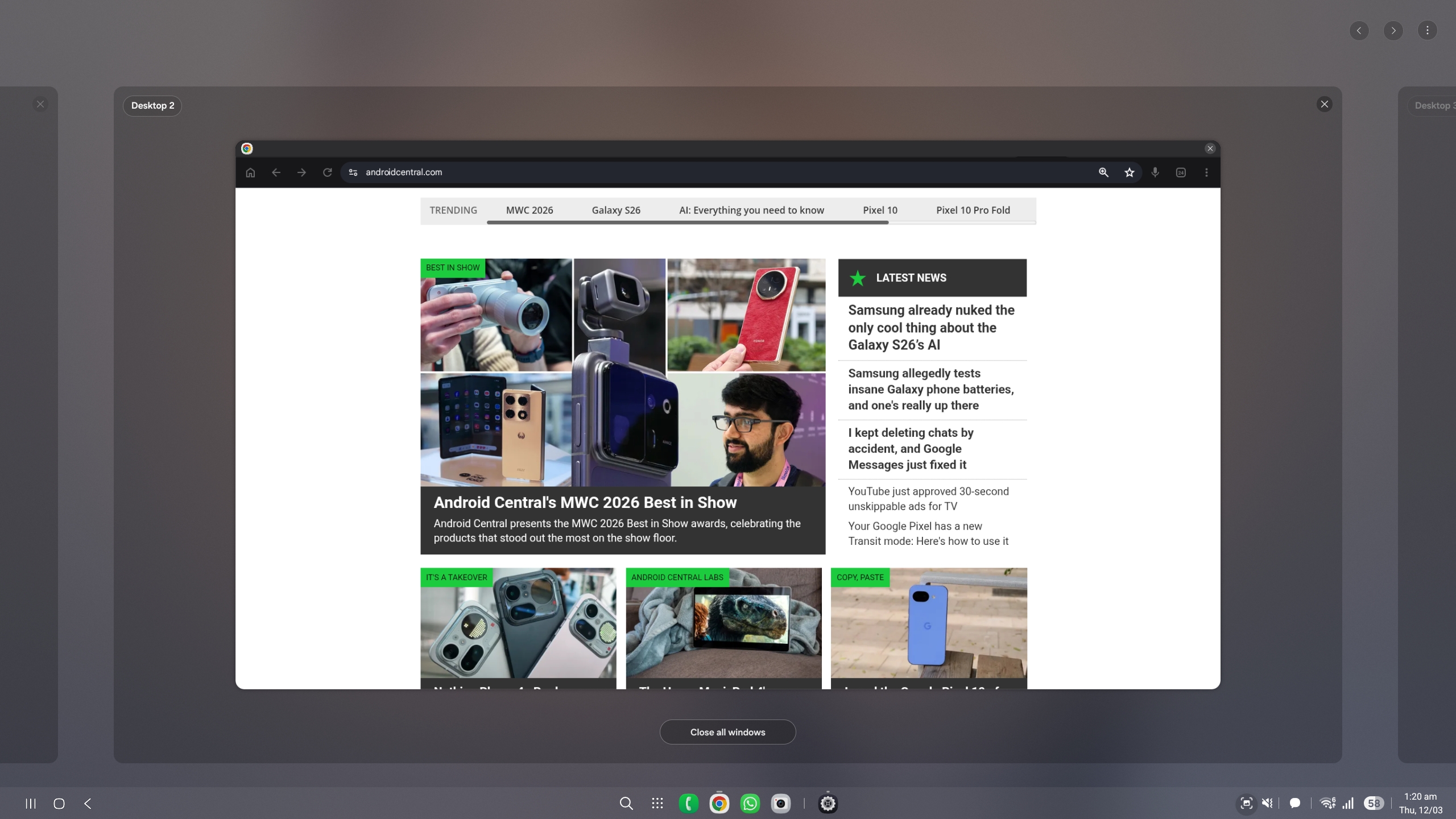 Samsung DeX on Galaxy S26 Ultra screenshots