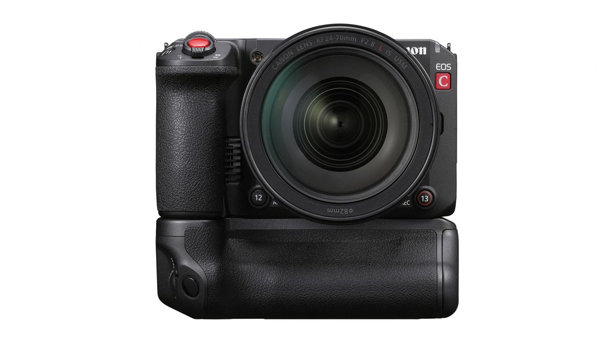 Canon EOS C50 with Canon BG-R20 against a white background