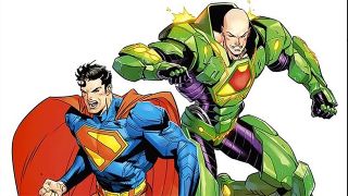 A Jorge Jimenez colored drawing of Superman and Lex Luthor wearing his Power Armor